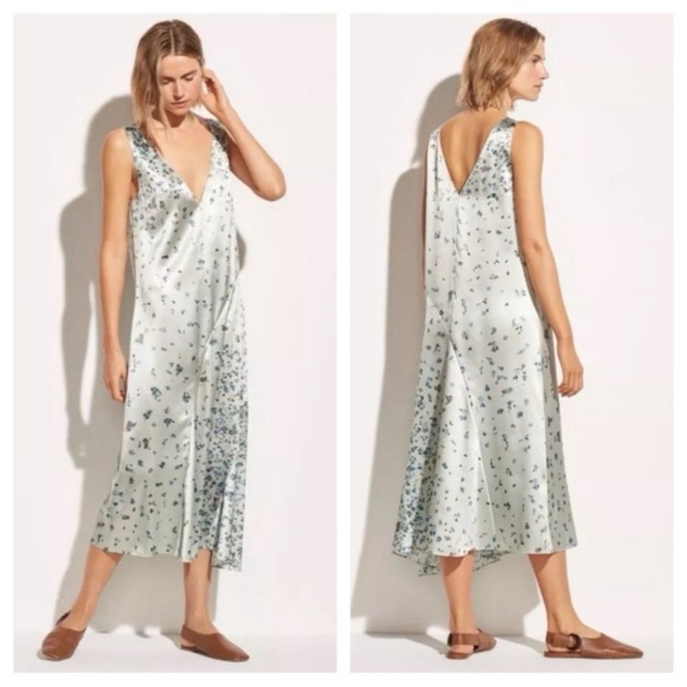 Vince Floral Asymmetrical Shift Dress Aloe